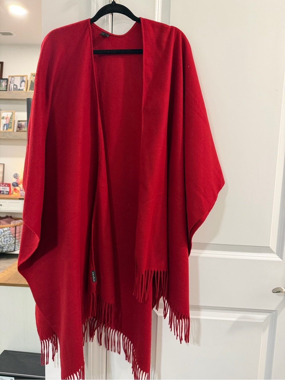 Red Fringe Open Poncho Cape